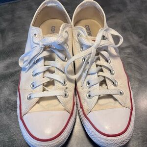 Converse cream canvas low-top sneakers with red trim